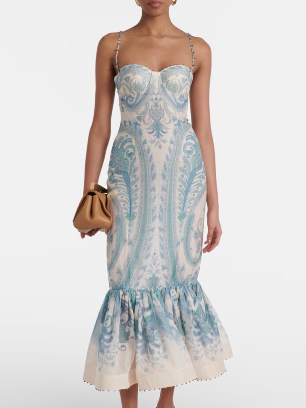 Zimmermann "Elrichem" Silk and Linen Blended Cocktail Long-Sleeved Sheer Dress